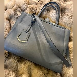 Fendi Grey Leather 2Jours Tote Bag (Retail $2350)